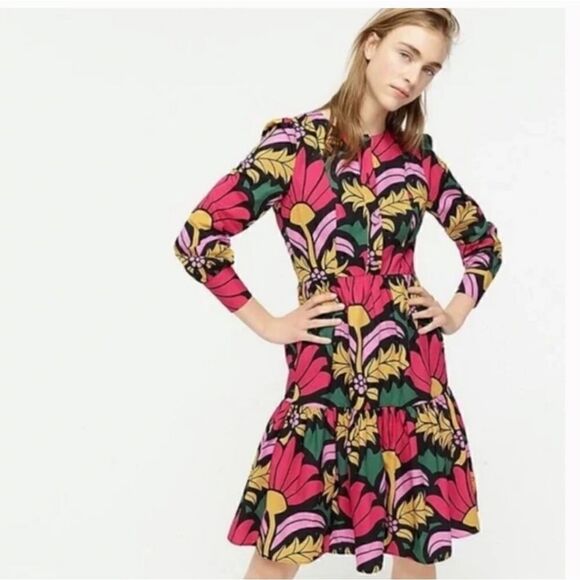 J. Crew Ratti Grandi Tiered Pop Over Dress Beatrice Floral Multi color Size 2 - Picture 4 of 13